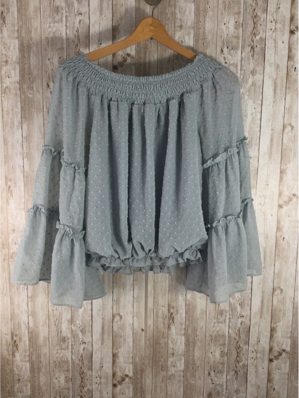 Wishlist Apparel Women's Boho Cottagecore Cropped Bell Sleeve Top Blue M